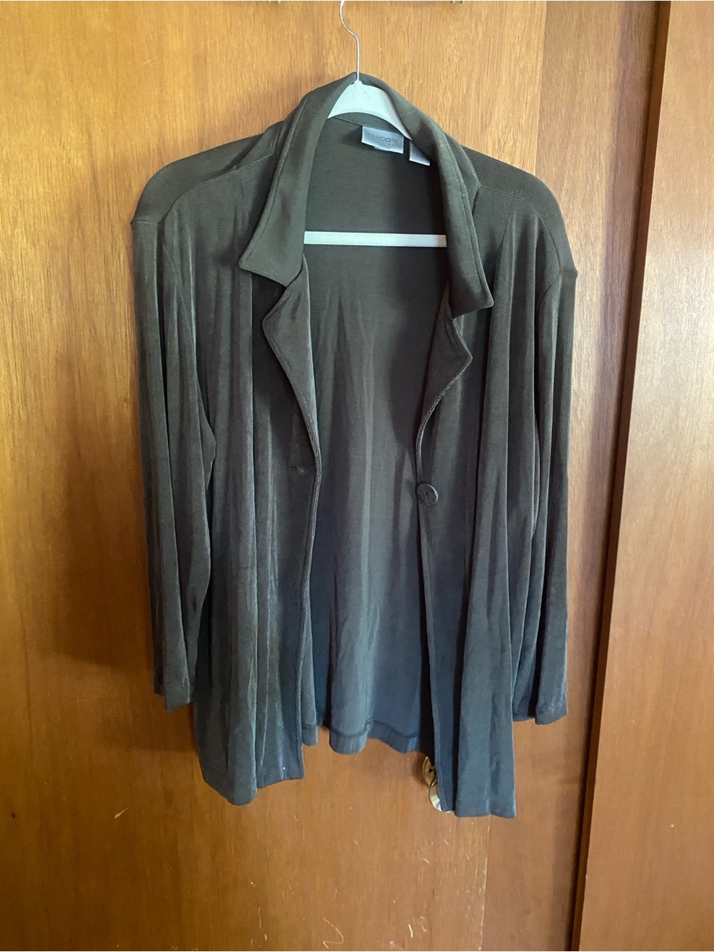 Chico’s travelers open front cardigan in Olive